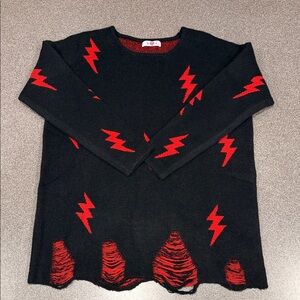 Buddy Love Red and Black Knit Distressed Oversized Sweater Size M